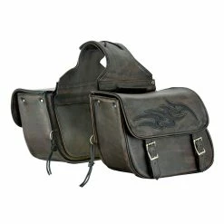 Dream Apparel Saddlebag & Accessory Brown Leather Concealed Carry Saddlebag With Flame