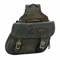 Dream Apparel Saddlebag & Accessory Brown Leather Concealed Carry Saddlebag With Flame -Luggage Mounting Components Sales 10146888 C V6