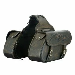Dream Apparel Saddlebag & Accessory Brown Leather Concealed Carry Saddlebag With Flame -Luggage Mounting Components Sales 10146888 D V6