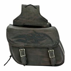 Dream Apparel Saddlebag & Accessory Brown Leather Concealed Carry Saddlebag With Flame -Luggage Mounting Components Sales 10146888 N V6